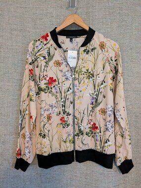 West Kei NWT Floral Full Zip Bomber Jacket Sz Med Lightweight